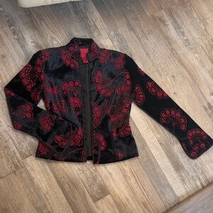 JS Collections Floral Black and Red Women's Jacket size 6